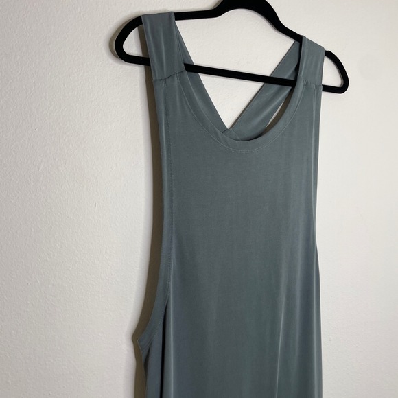 Donna Karan Active Midi Dress Women L Olive Green Sleeveless Draped Open Back - Picture 2 of 8